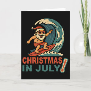 Christmas In July Santa Surfing Summer Hawaiian Ch Card
