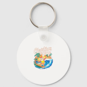 Christmas In July Santa Surfing Summer Hawaiian Ch Key Ring