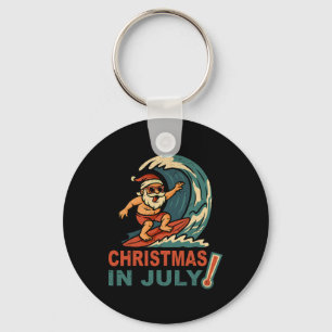 Christmas In July Santa Surfing Summer Hawaiian Ch Key Ring