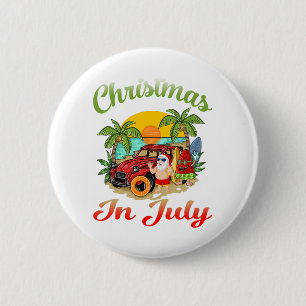 Christmas in July Santa Surfing Summer Santa Hawai 6 Cm Round Badge