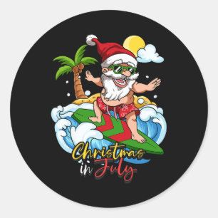 Christmas In July Santa Surfing Summer Vacation Classic Round Sticker