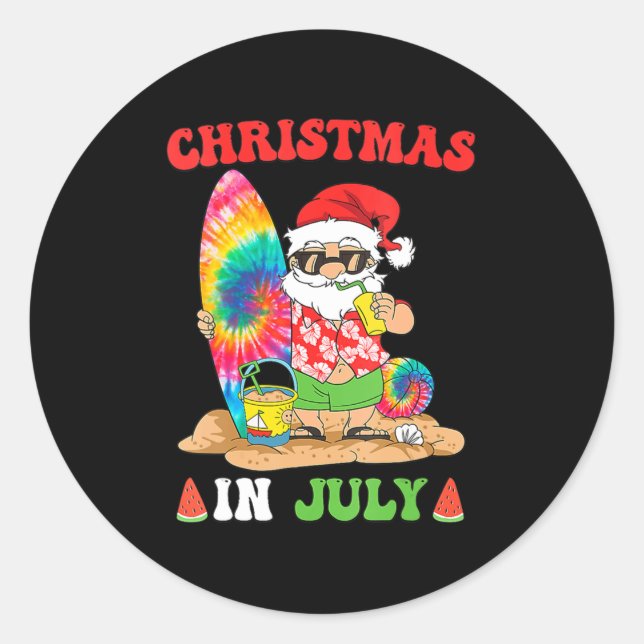 Christmas In July Santa Tie Dye Summer Surf Surfin Classic Round Sticker (Front)
