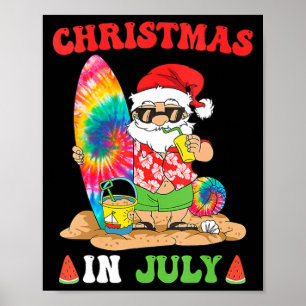 Christmas In July Santa Tie Dye Summer Surf Surfin Poster