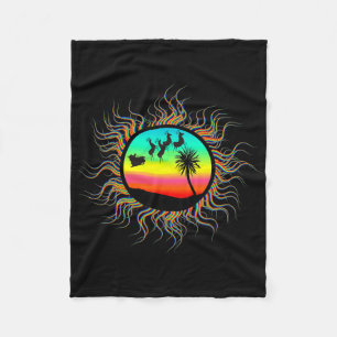 Christmas In July Santa Tropical Sun Fun Fleece Blanket