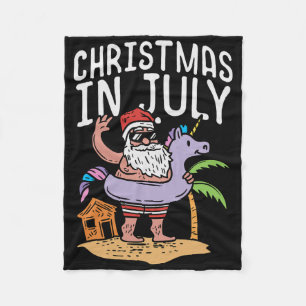 Christmas In July Santa Unicorn Floater Funny Summ Fleece Blanket