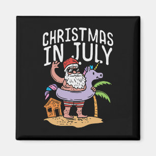 Christmas In July Santa Unicorn Floater Funny Summ Magnet