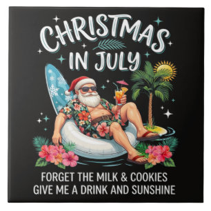 Christmas in July Santa Vacation Drink Ceramic Tile