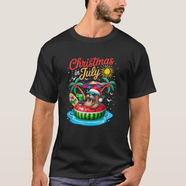 Christmas In July Santa Walrus Sunglasses Relaxing T-Shirt (Front)