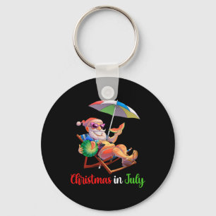 Christmas In July Santa Watermelon Tropical Hawaii Key Ring