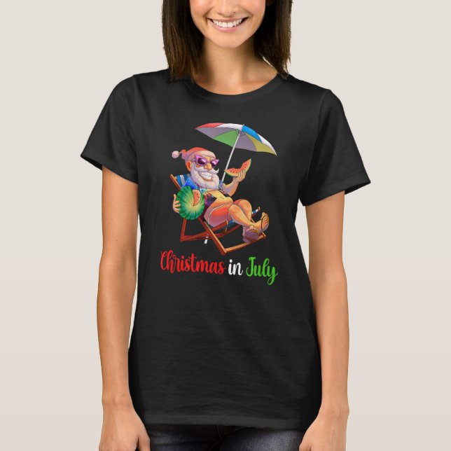 Christmas In July Santa Watermelon Tropical Hawaii T-Shirt (Front)