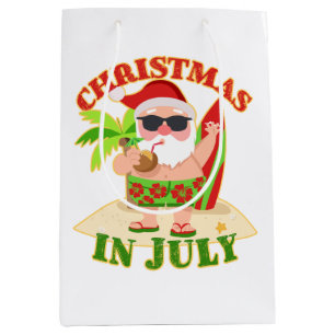 Christmas in July Santa with Surfboard Medium Gift Bag
