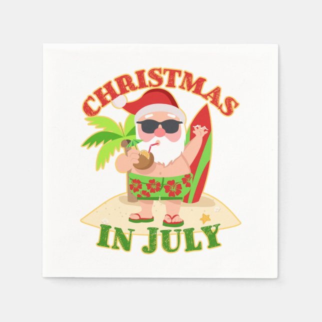 Christmas in July Santa with Surfboard Napkin (Front)