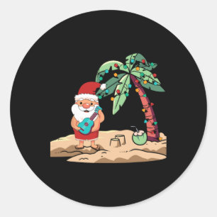 Christmas In July Santa With Ukulele On Hawaiian B Classic Round Sticker