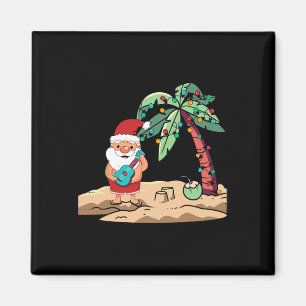 Christmas In July Santa With Ukulele On Hawaiian B Magnet