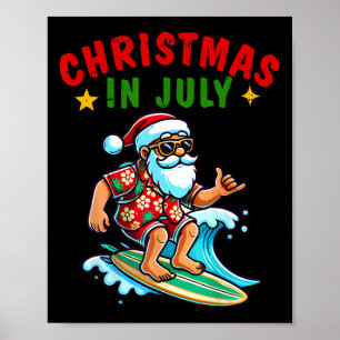 Christmas In July Shirt Boys Kids Santa Surfing Su Poster