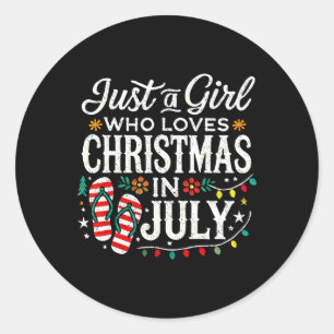 Christmas In July Shirt Girls Funny Summer Beach V Classic Round Sticker
