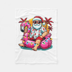 Christmas In July Shirt Santa Flamingo Float Summe Fleece Blanket