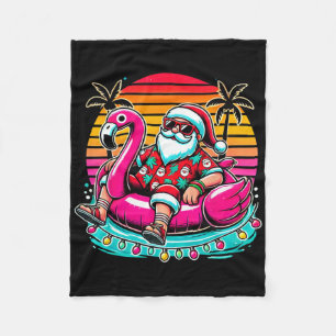 Christmas In July Shirt Summer Xmas Santa Flamingo Fleece Blanket