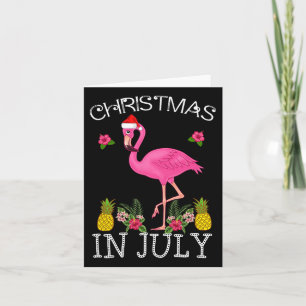 Christmas In July Shirts For Women Pink Flamingo Card