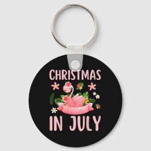Christmas In July Shirts For Women Pink Flamingo  Key Ring