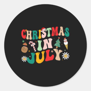 Christmas In July Shirts Groovy Xmas Summer Men Wo Classic Round Sticker