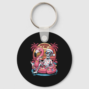 Christmas In July Skeleton Flamingo Float Summer X Key Ring
