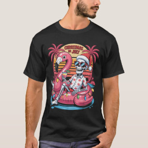 Christmas In July Skeleton Flamingo Float Summer X T-Shirt