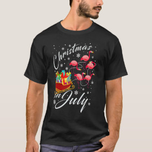 Christmas In July Sleigh Flamingos Women Kid Sum T-Shirt