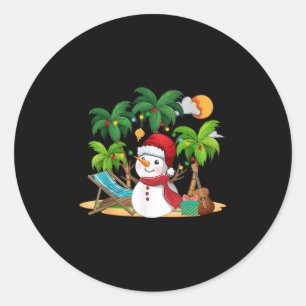 Christmas In July Snowman On Palm Tree Tropical Be Classic Round Sticker