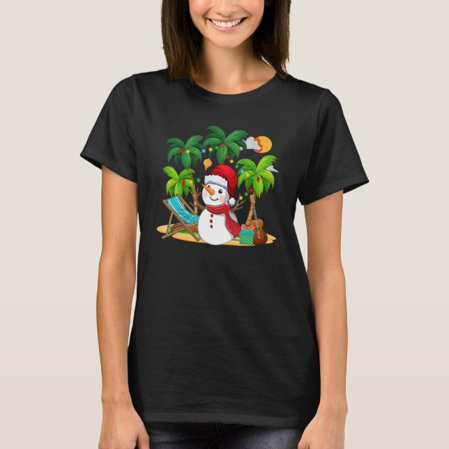 Christmas In July Snowman On Palm Tree Tropical Be T-Shirt (Front)