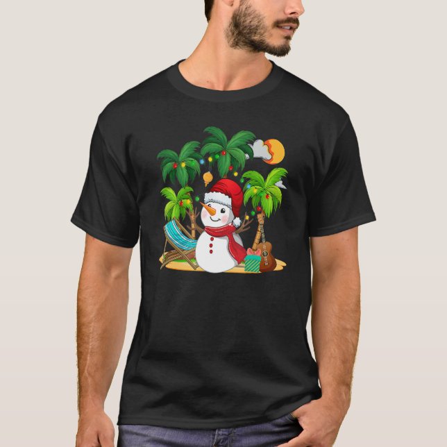 Christmas In July Snowman On Palm Tree Tropical Be T-Shirt (Front)