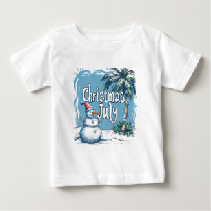 Christmas in July Snowman & Palm Tree Design Baby T-Shirt