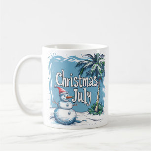 Christmas in July Snowman & Palm Tree Design Coffee Mug