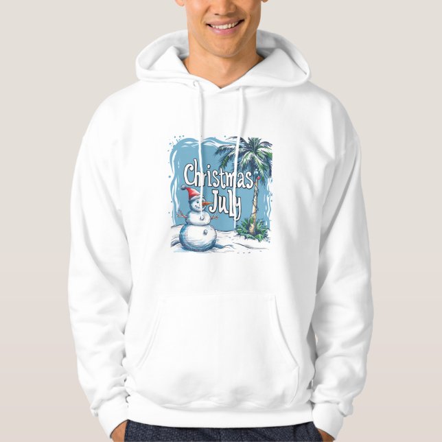 Christmas in July Snowman & Palm Tree Design Hoodie (Front)