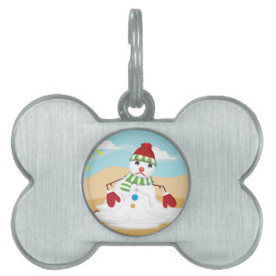 christmas in july snowman pet name tag