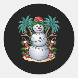 Christmas In July Snowman Summer Palm Tree Tropica Classic Round Sticker