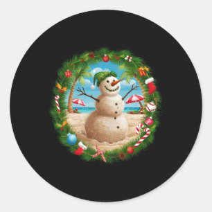 Christmas In July Snowman Summer Tropical Beach Va Classic Round Sticker