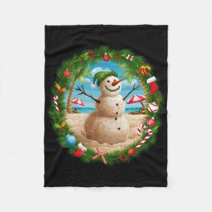 Christmas In July Snowman Summer Tropical Beach Va Fleece Blanket