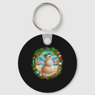 Christmas In July Snowman Summer Tropical Beach Va Key Ring