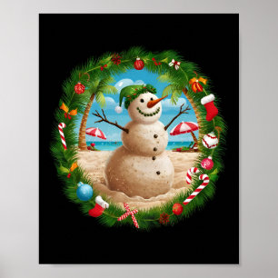 Christmas In July Snowman Summer Tropical Beach Va Poster