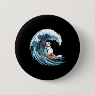 Christmas In July Snowman Surfing Surfboard Beach  6 Cm Round Badge