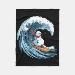 Christmas In July Snowman Surfing Surfboard Beach  Fleece Blanket