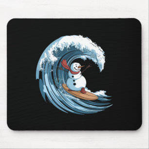 Christmas In July Snowman Surfing Surfboard Beach Mouse Pad