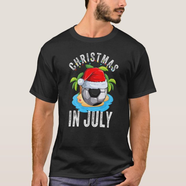Christmas In July Soccer Santa Hat Summer Vacation T-Shirt (Front)