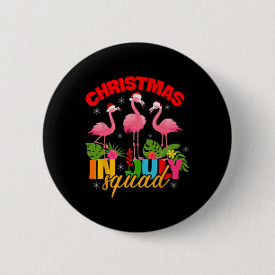 Christmas In July Squad Flamingo Santa Hat Kids Me 6 Cm Round Badge
