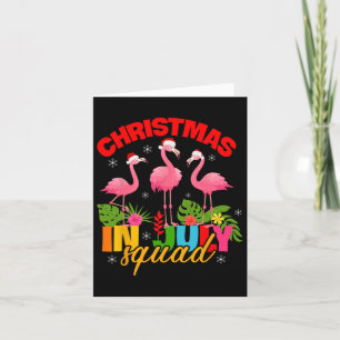 Christmas In July Squad Flamingo Santa Hat Kids Me Card