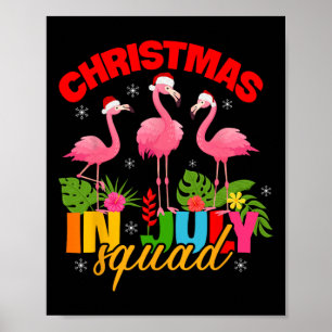 Christmas In July Squad Flamingo Santa Hat Kids Me Poster