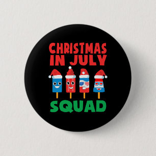 Christmas In July Squad Ice Pop Crew Santa Hat Dec 6 Cm Round Badge