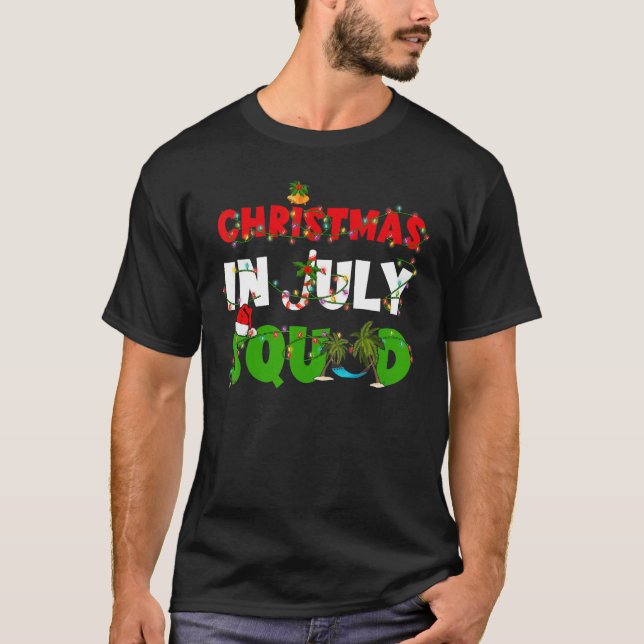 Christmas In July Squad Palm Tree & Xmas Lights Su T-Shirt (Front)