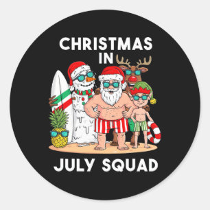 Christmas In July Squad Santa And Friends Xmas Boy Classic Round Sticker